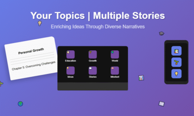 "Illustration showing multiple storytelling platforms with the title 'Your Topics | Multiple Stories ,overlayed.